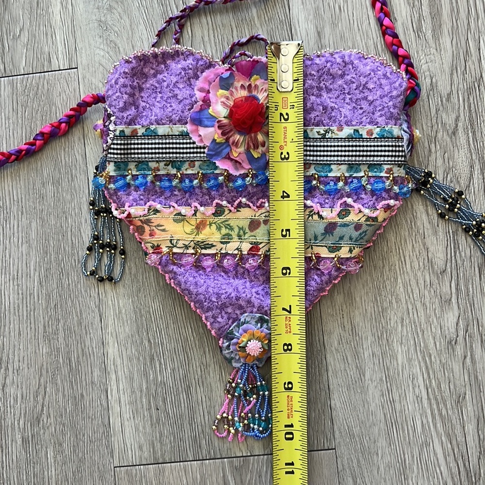 NWT VINTAGE BAG Heart-shaped Handmade Hand-beaded in Aspen CO ROSETTES colorful - Picture 15 of 16
